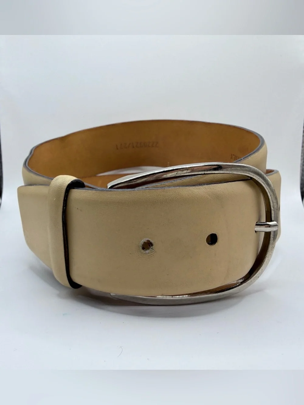 Ralph Lauren Made in Italy Ivory Leather Wide Belt Silver Buckle Size M
